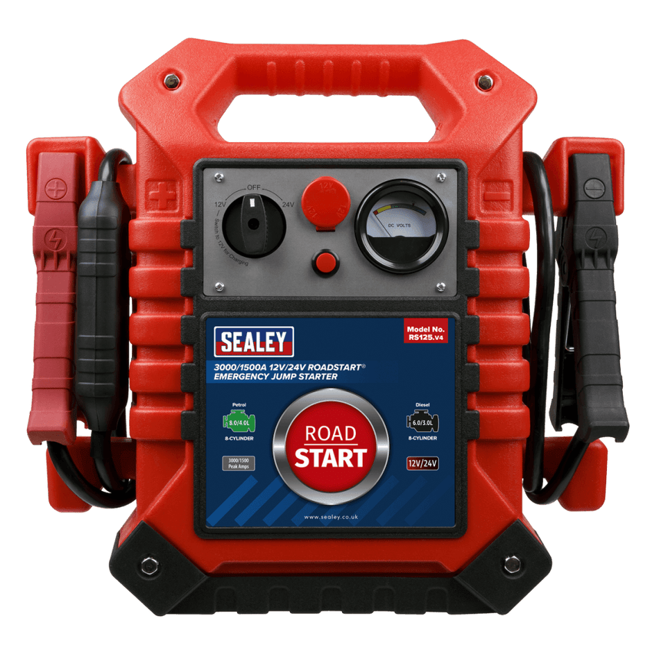 Sealey RoadStart Emergency Power Pack 12/24V 3000/1500 Peak Amps Model No-RS125
