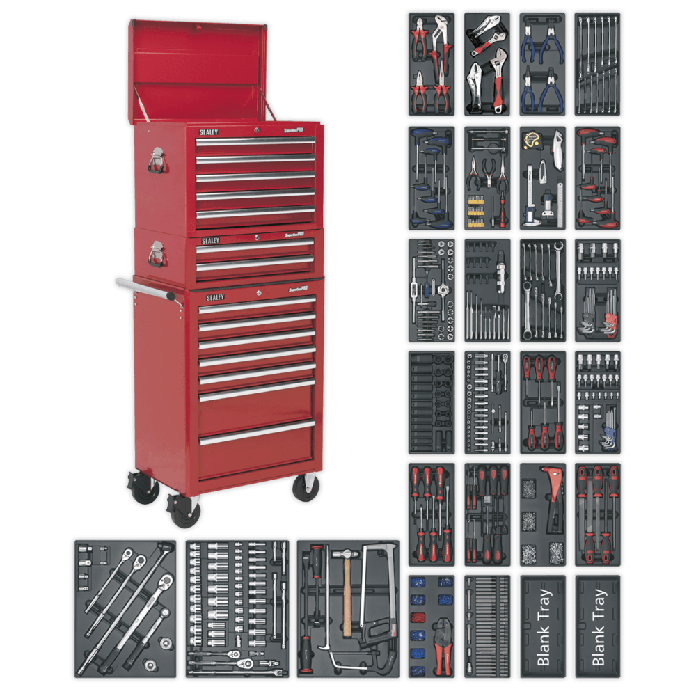 Sealey Tool Chest Combination 14 Drawer with Ball Bearing Runners - Red & 1179pc Tool Kit Model No-SPTCOMBO1