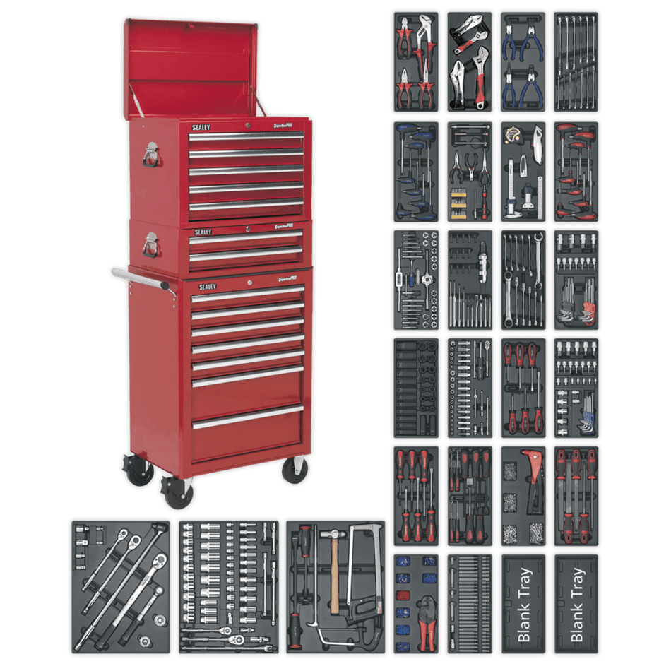 Sealey Tool Chest Combination 14 Drawer with Ball Bearing Runners - Red & 1179pc Tool Kit Model No-SPTCOMBO1