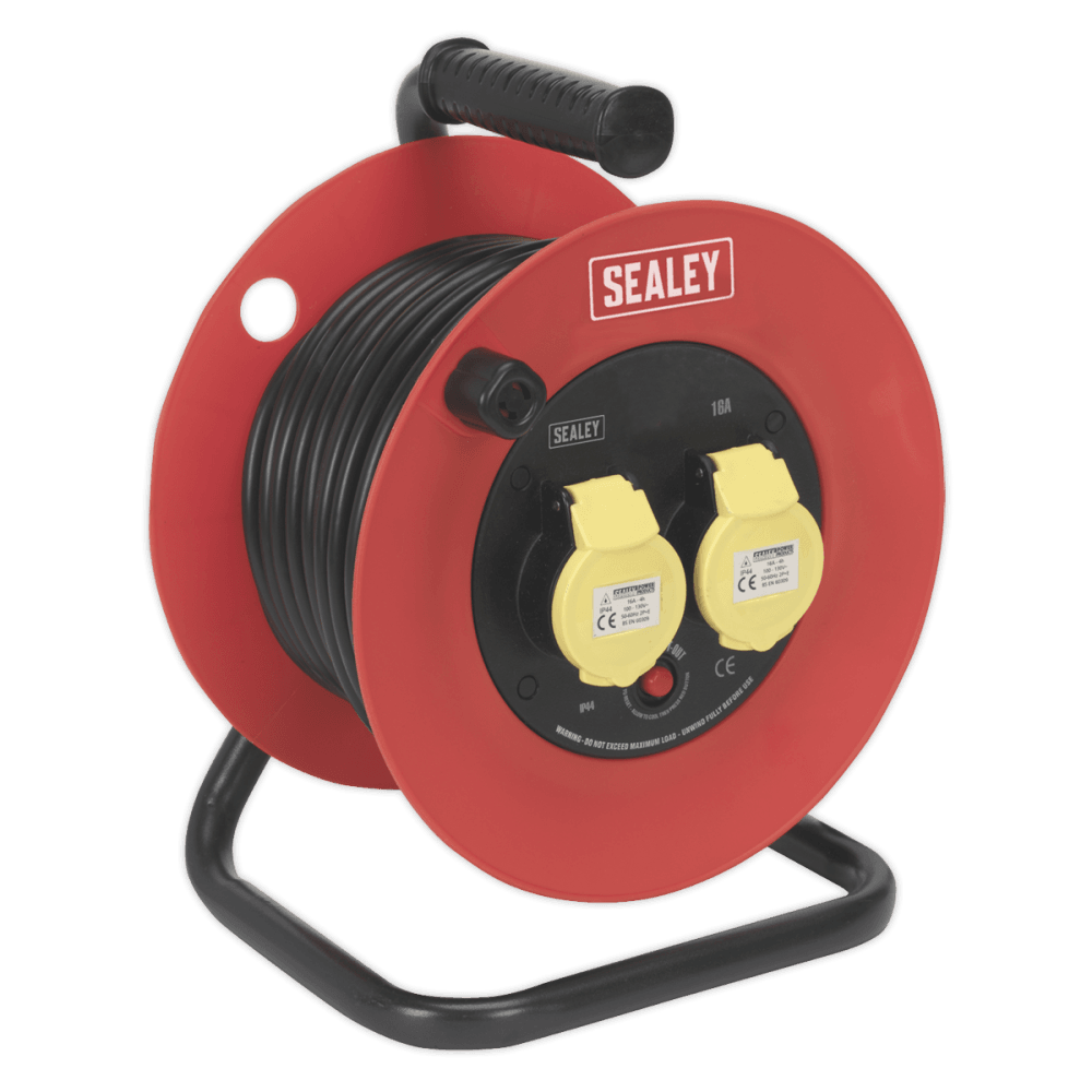 Sealey Cable Reel 25mtr 2 x 110V 1.5mm Heavy-Duty Thermal Trip Model No-CR12515
