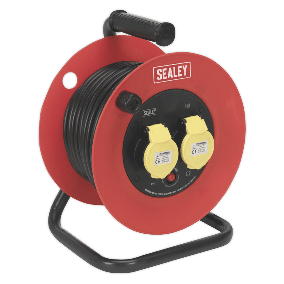 Sealey Cable Reel 25mtr 2 x 110V 1.5mm Heavy-Duty Thermal Trip Model No-CR12515