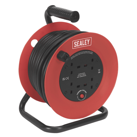 Sealey Cable Reel 25mtr 4 x 230V 2.5mm Heavy-Duty Thermal Trip Model No-CR22525