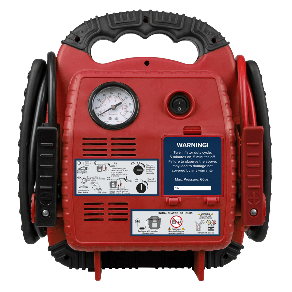 Sealey RoadStart Emergency Power Pack with Air Compressor 12V 900 Peak Amps Model No-RS132