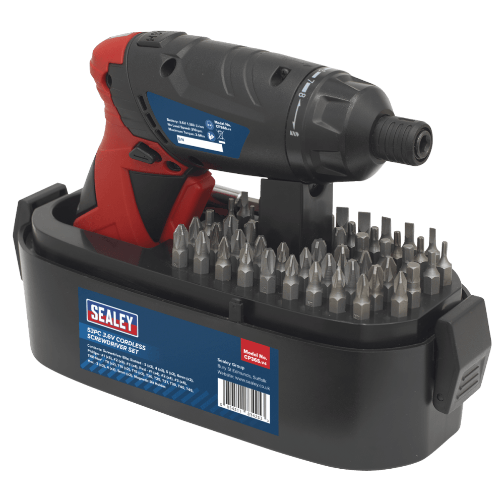 Sealey Cordless Lithium-ion Screwdriver Set 46pc 3.6V Model No-CP36S