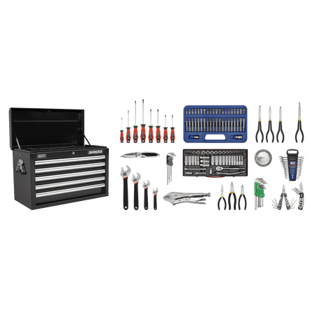 Sealey Topchest 5 Drawer with Ball Bearing Runners - Black & 138pc Tool Kit Model No-AP33059BCOMBO