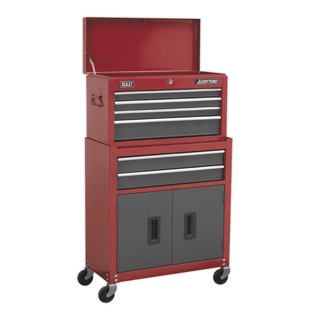 Sealey Topchest & Rollcab Combination 6 Drawer with Ball Bearing Runners - Red/Grey Model No-AP2200BB