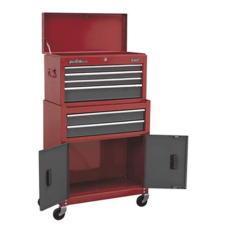 Sealey Topchest & Rollcab Combination 6 Drawer with Ball Bearing Runners - Red/Grey Model No-AP2200BB