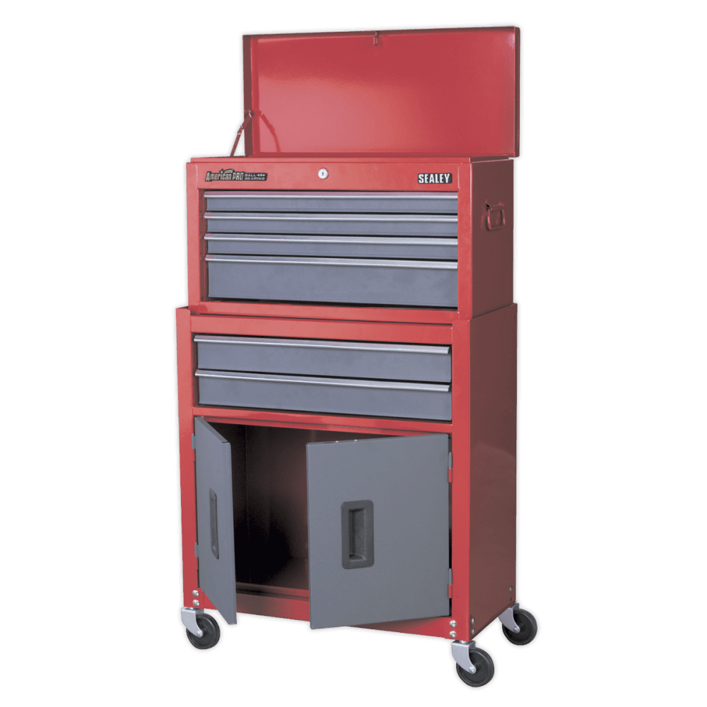 Sealey Topchest & Rollcab Combination 6 Drawer with Ball Bearing Runners - Red/Grey Model No-AP2200BB