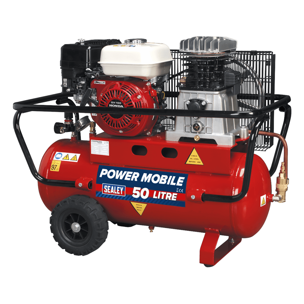 Sealey Compressor 50ltr Belt Drive Petrol Engine 5.5hp Model No-SA5055