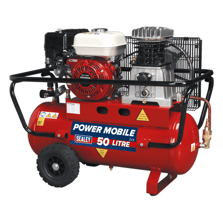 Sealey Compressor 50ltr Belt Drive Petrol Engine 5.5hp Model No-SA5055