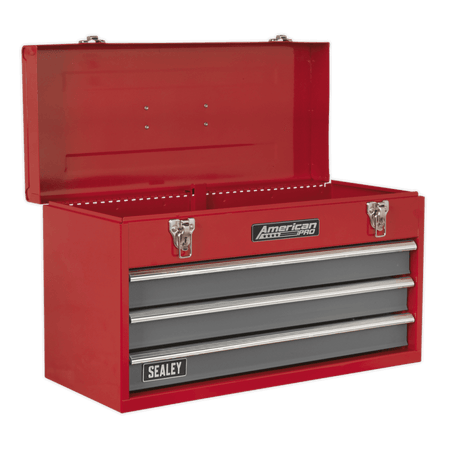 Sealey Portable Tool Chest 3 Drawer with Ball Bearing Runners - Red/Grey & 72pc Tool Kit Model No-AP9243BBCOMBO