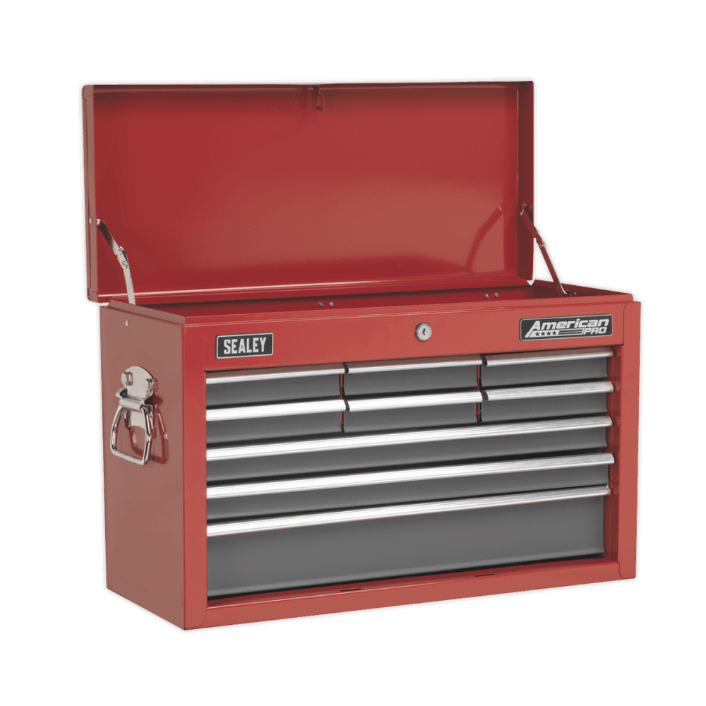 Sealey Topchest 9 Drawer with Ball Bearing Runners - Red/Grey & 204pc Tool Kit Model No-AP22509BBCOMB