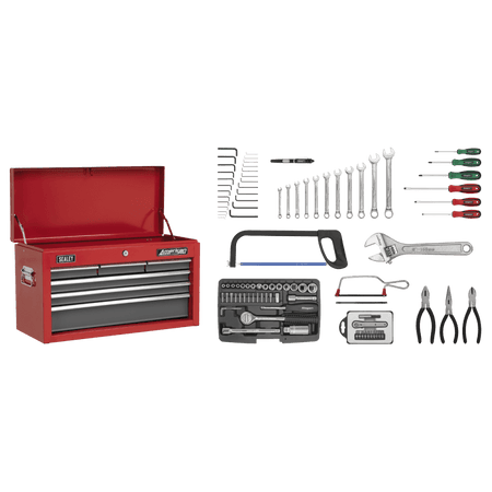 Sealey Topchest 6 Drawer with Ball Bearing Runners - Red/Grey & 97pc Tool Kit Model No-AP2201BBCOMBO