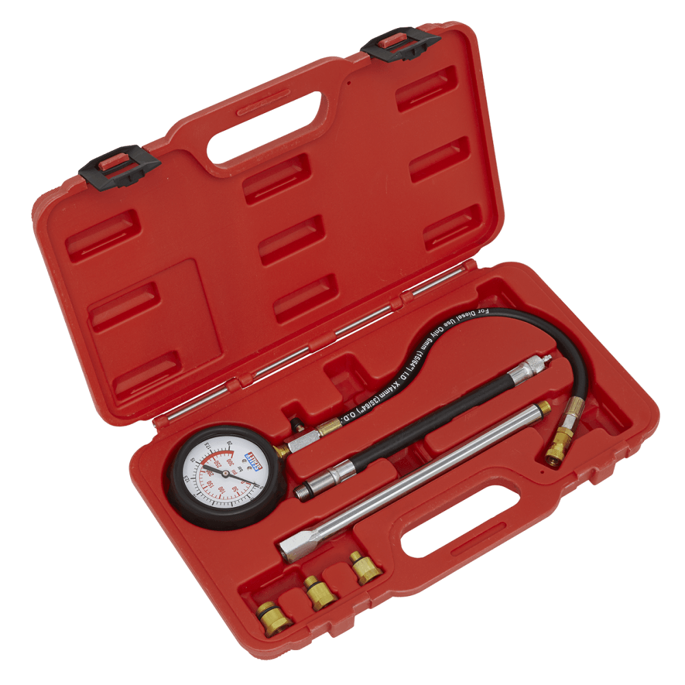 Sealey Petrol Engine Compression Tester Deluxe Kit 6pc Model No-VSE300D