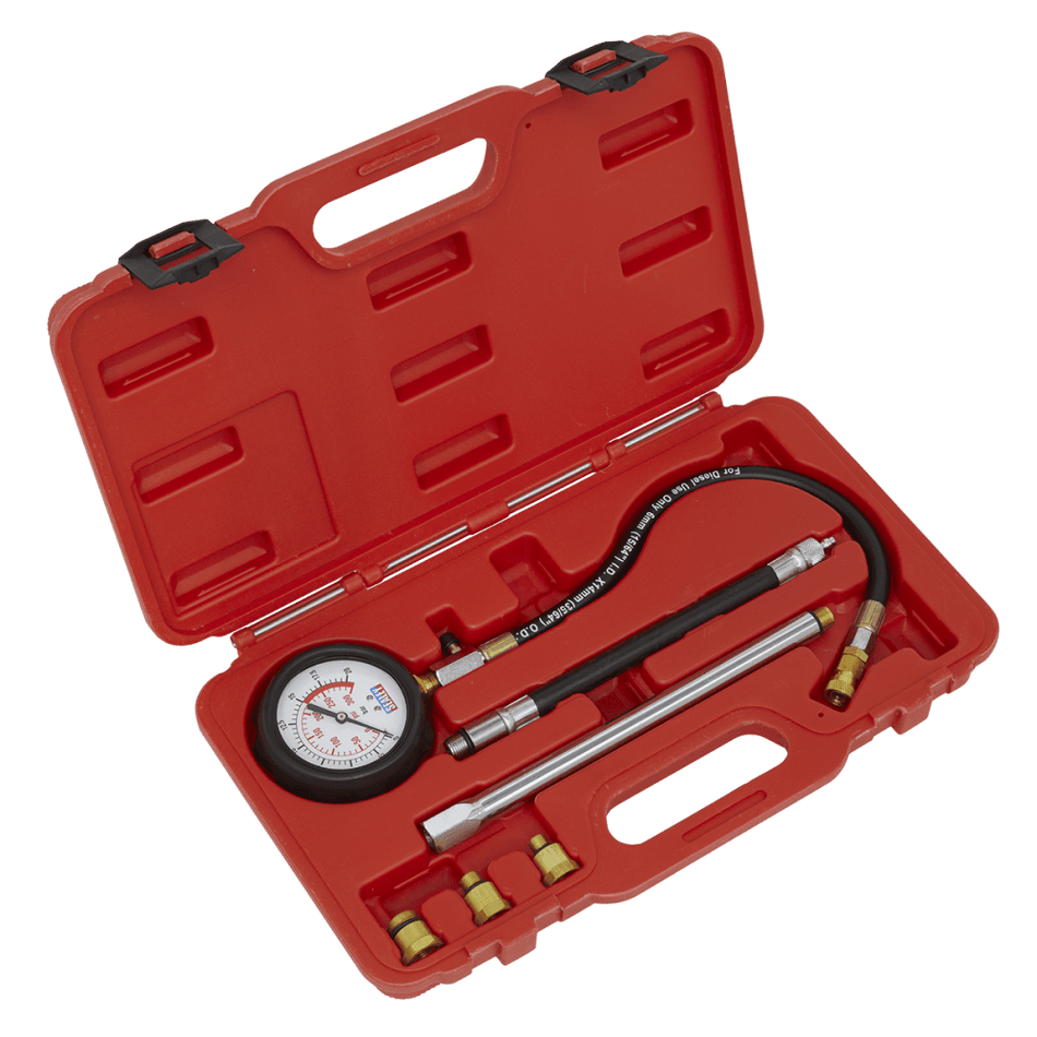 Sealey Petrol Engine Compression Tester Deluxe Kit 6pc Model No-VSE300D