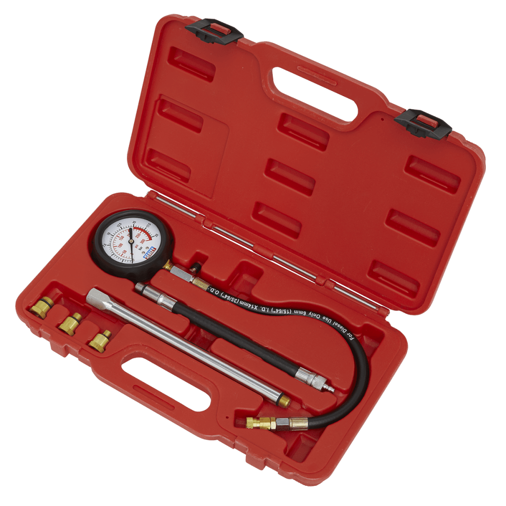 Sealey Petrol Engine Compression Tester Deluxe Kit 6pc Model No-VSE300D