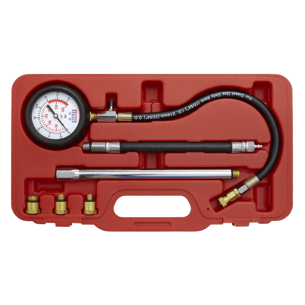 Sealey Petrol Engine Compression Tester Deluxe Kit 6pc Model No-VSE300D