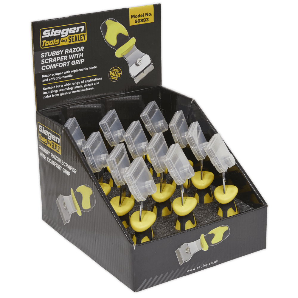 Sealey Razor Scraper with Comfort Grip Stubby Display Box of 12 Model No-S0883