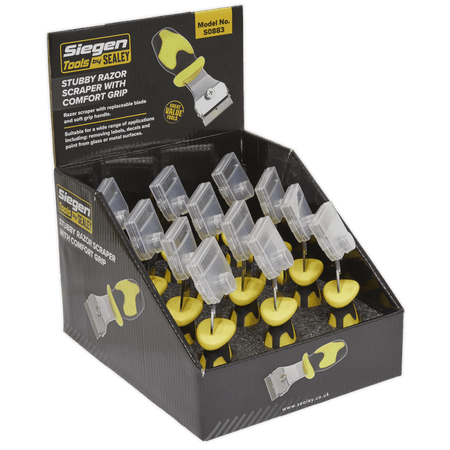 Sealey Razor Scraper with Comfort Grip Stubby Display Box of 12 Model No-S0883