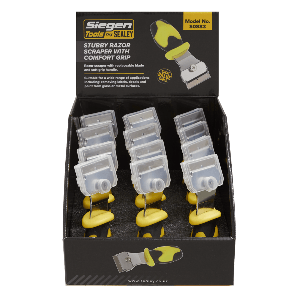 Sealey Razor Scraper with Comfort Grip Stubby Display Box of 12 Model No-S0883
