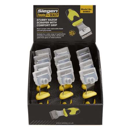 Sealey Razor Scraper with Comfort Grip Stubby Display Box of 12 Model No-S0883