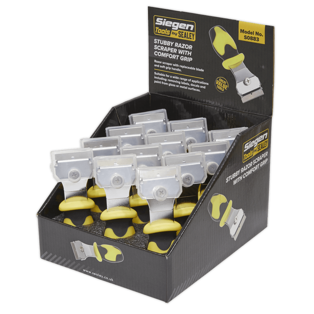 Sealey Razor Scraper with Comfort Grip Stubby Display Box of 12 Model No-S0883
