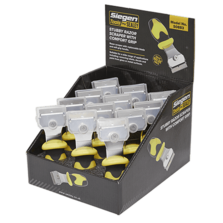 Sealey Razor Scraper with Comfort Grip Stubby Display Box of 12 Model No-S0883
