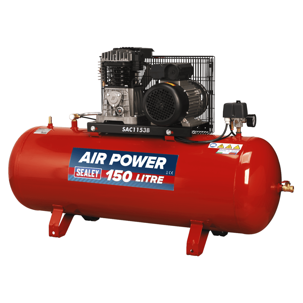 Sealey Compressor 150ltr Belt Drive 3hp with Cast Cylinders Model No-SAC1153B