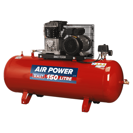 Sealey Compressor 150ltr Belt Drive 3hp with Cast Cylinders Model No-SAC1153B