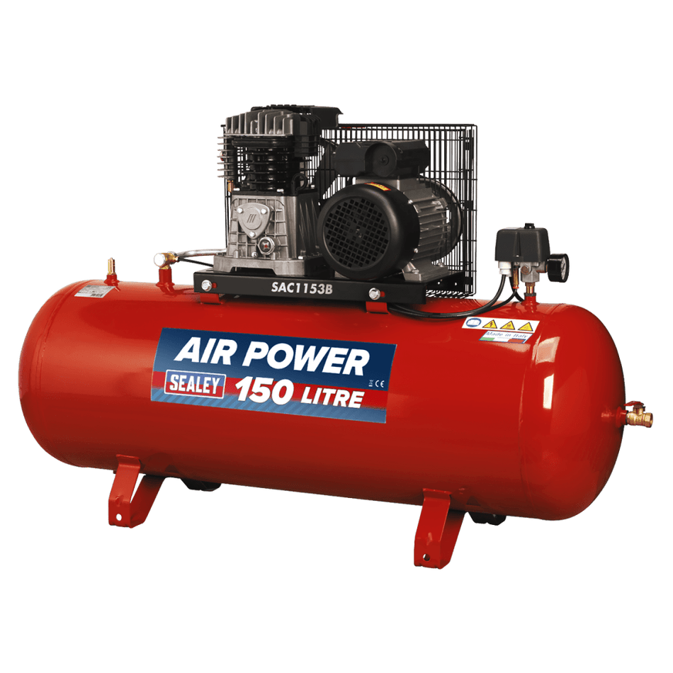 Sealey Compressor 150ltr Belt Drive 3hp with Cast Cylinders Model No-SAC1153B