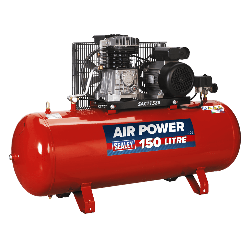 Sealey Compressor 150ltr Belt Drive 3hp with Cast Cylinders Model No-SAC1153B