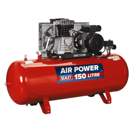 Sealey Compressor 150ltr Belt Drive 3hp with Cast Cylinders Model No-SAC1153B