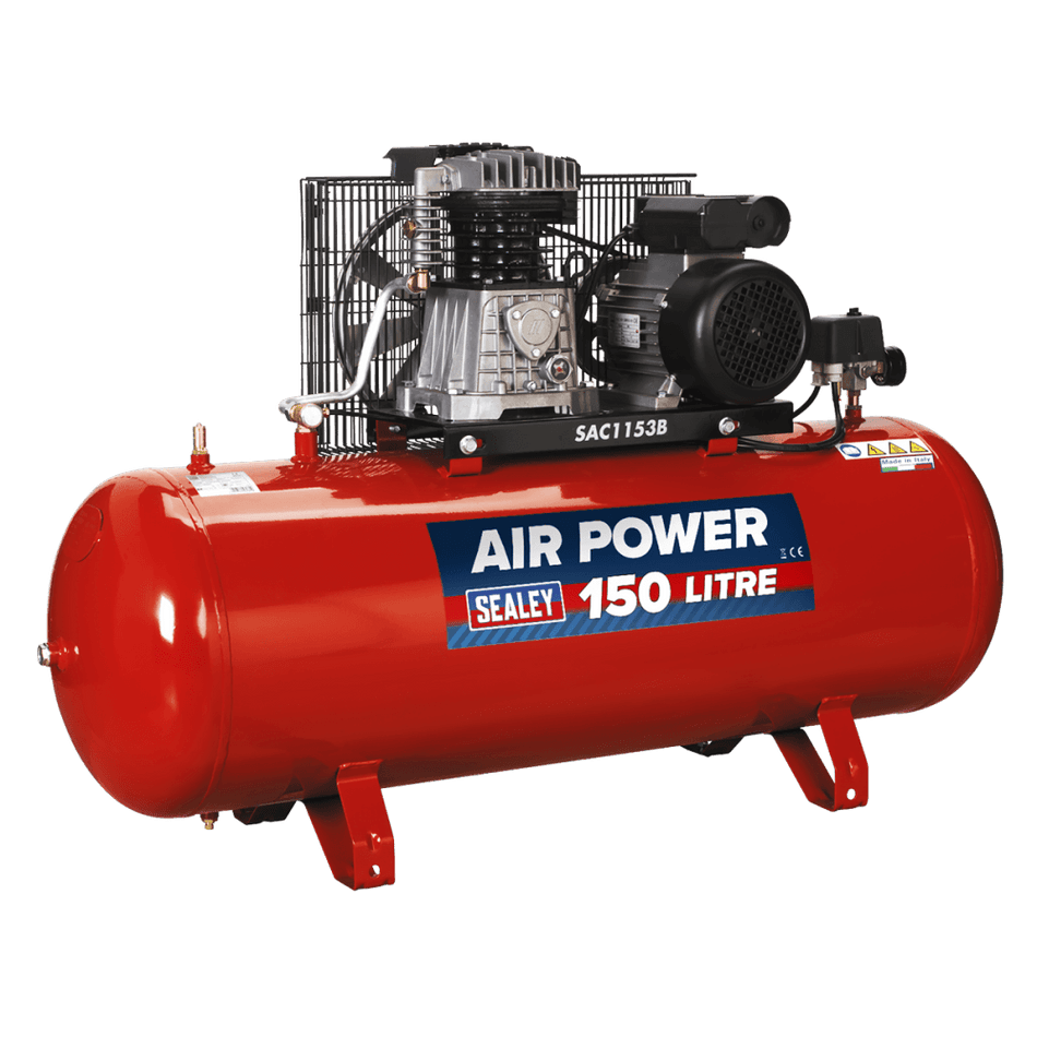 Sealey Compressor 150ltr Belt Drive 3hp with Cast Cylinders Model No-SAC1153B