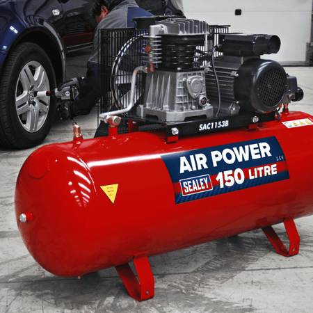 Sealey Compressor 150ltr Belt Drive 3hp with Cast Cylinders Model No-SAC1153B