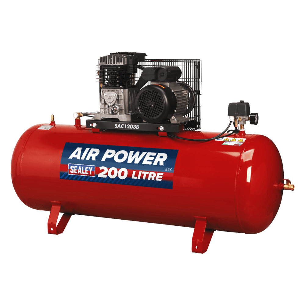 Sealey Compressor 200ltr Belt Drive 3hp with Cast Cylinders Model No-SAC1203B