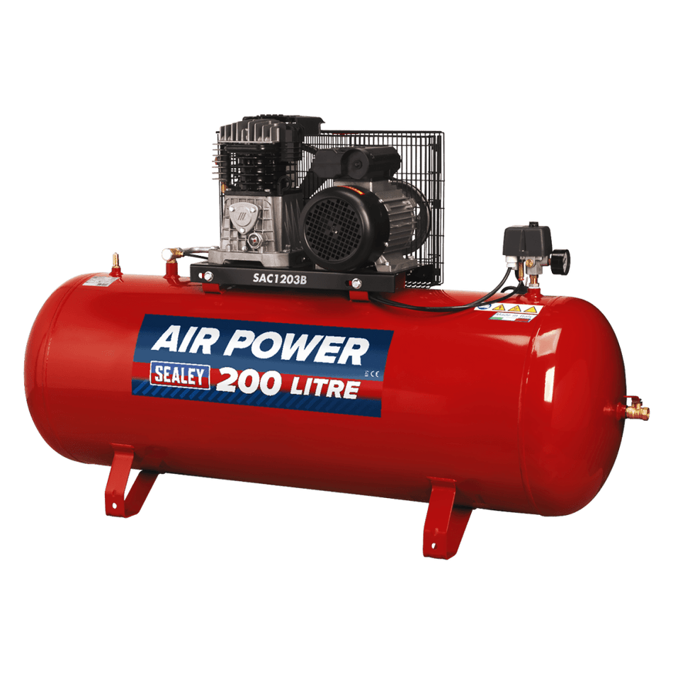 Sealey Compressor 200ltr Belt Drive 3hp with Cast Cylinders Model No-SAC1203B