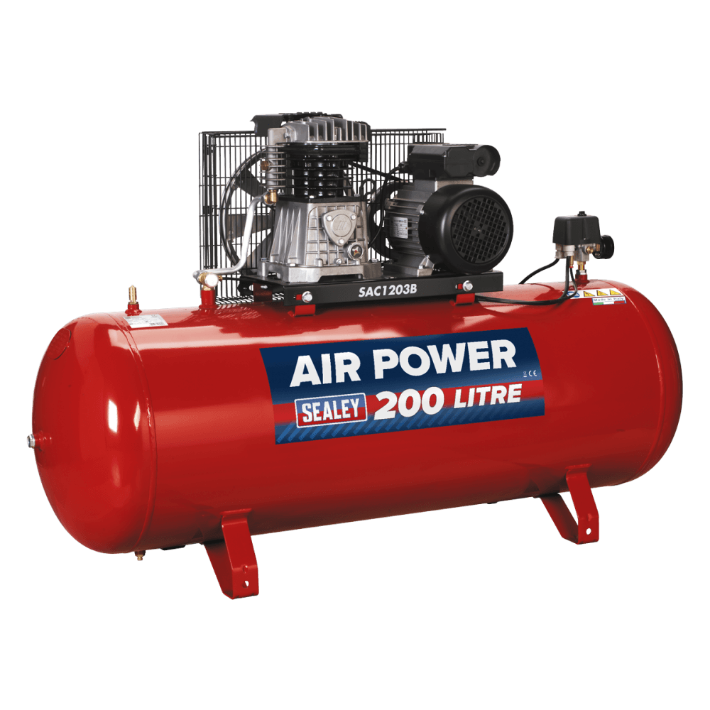 Sealey Compressor 200ltr Belt Drive 3hp with Cast Cylinders Model No-SAC1203B