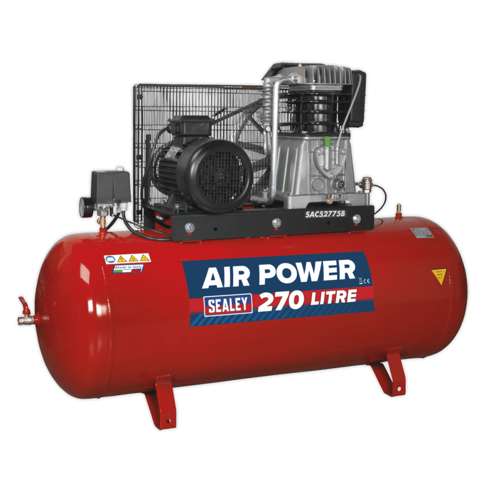 Sealey Compressor 270ltr Belt Drive 7.5hp 3ph 2-Stage with Cast Cylinders Model No-SAC52775B