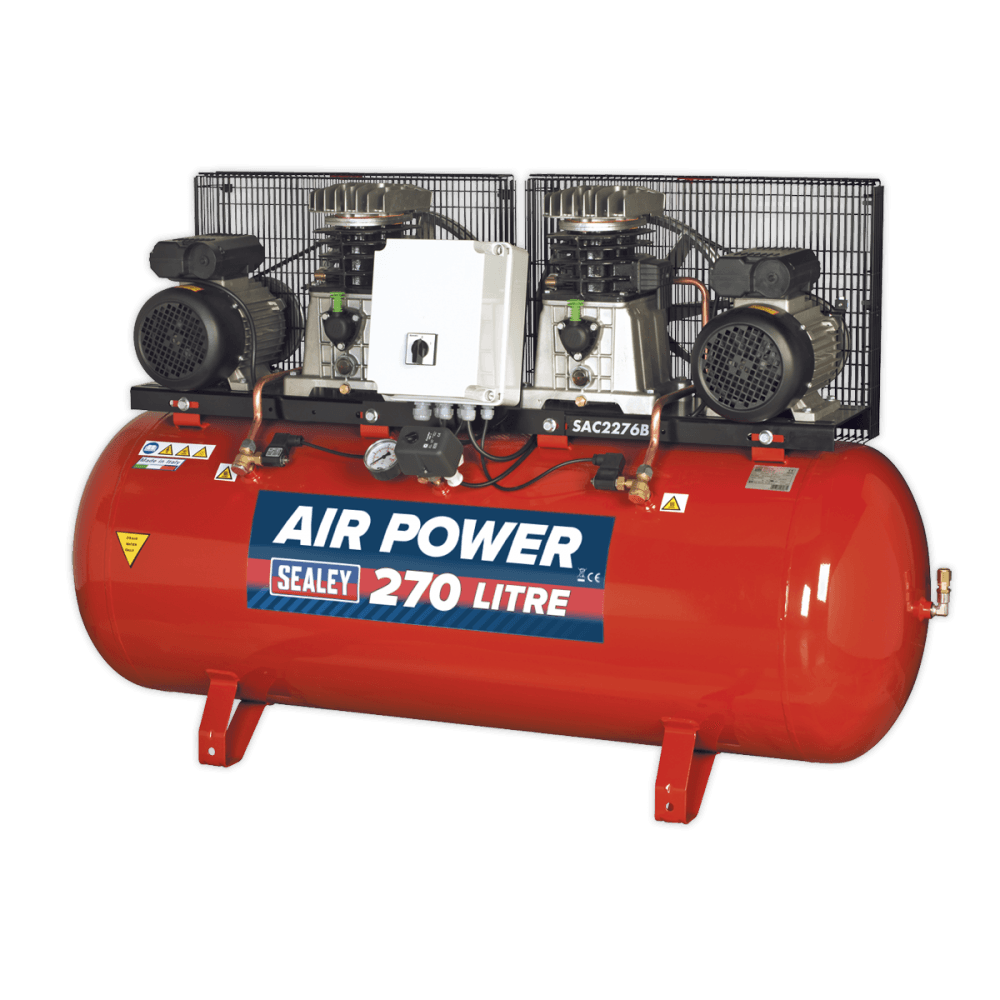Sealey Compressor 270ltr Belt Drive 2 x 3hp with Cast Cylinders Model No-SAC2276B
