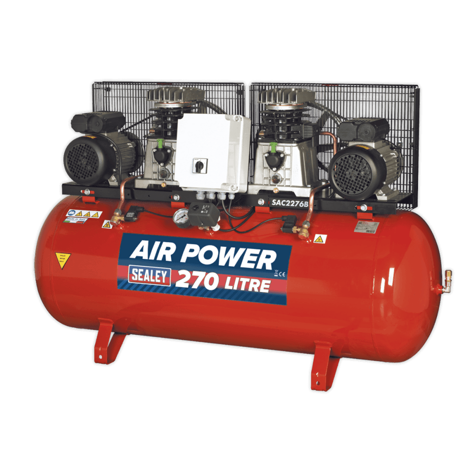 Sealey Compressor 270ltr Belt Drive 2 x 3hp with Cast Cylinders Model No-SAC2276B