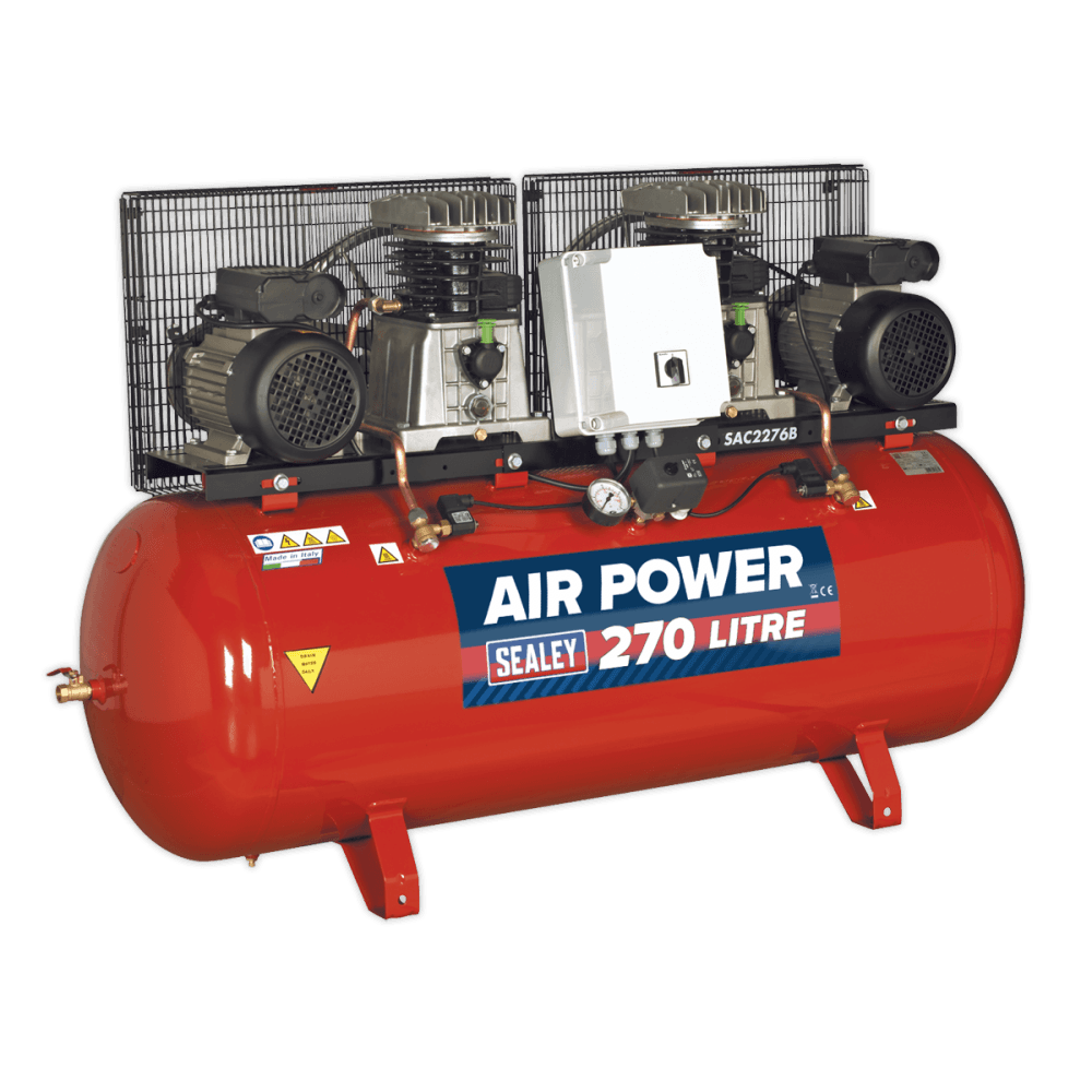 Sealey Compressor 270ltr Belt Drive 2 x 3hp with Cast Cylinders Model No-SAC2276B