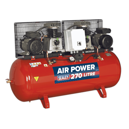 Sealey Compressor 270ltr Belt Drive 2 x 3hp with Cast Cylinders Model No-SAC2276B