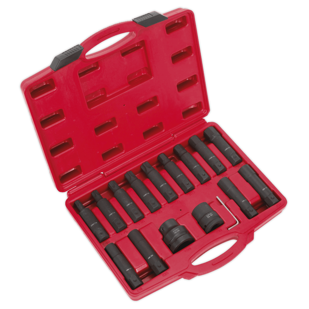 Sealey Impact Hex, TRX-Star* & TRX-Star* Female Socket Bit Set 16pc 3/4" & 1"Sq Drive Model No-SX098