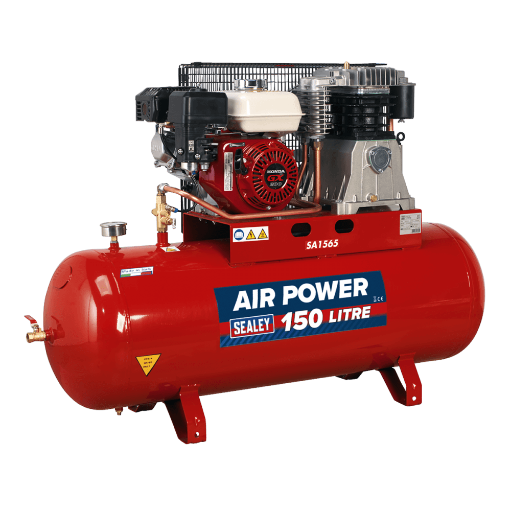 Sealey Compressor 150ltr Belt Drive Petrol Engine 6.5hp Model No-SA1565