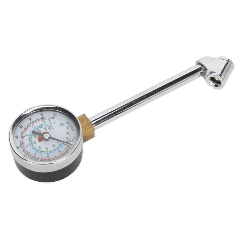 Sealey Twin Connector Tyre Pressure Gauge 0-220psi Model No-TSTPG34