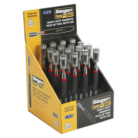Sealey Heavy-Duty Magnetic Pick-Up Tool with LED 3.6kg Capacity Display Box of 16 Model No-S0903DB