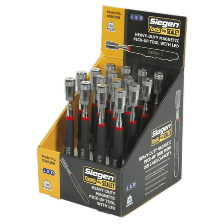 Sealey Heavy-Duty Magnetic Pick-Up Tool with LED 3.6kg Capacity Display Box of 16 Model No-S0903DB
