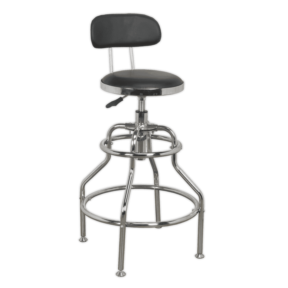 Sealey Workshop Stool Pneumatic with Adjustable Height Swivel Seat & Back Rest Model No-SCR14
