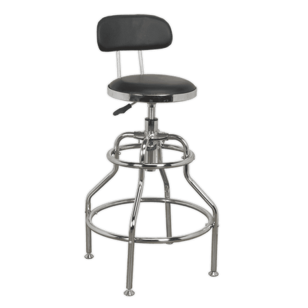 Sealey Workshop Stool Pneumatic with Adjustable Height Swivel Seat & Back Rest Model No-SCR14