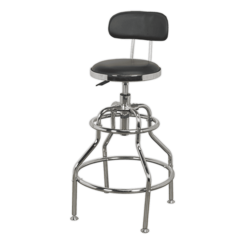 Sealey Workshop Stool Pneumatic with Adjustable Height Swivel Seat & Back Rest Model No-SCR14